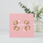 Cute Teddy Bear Invitation Card – Hey You Pink   (Debout devant)