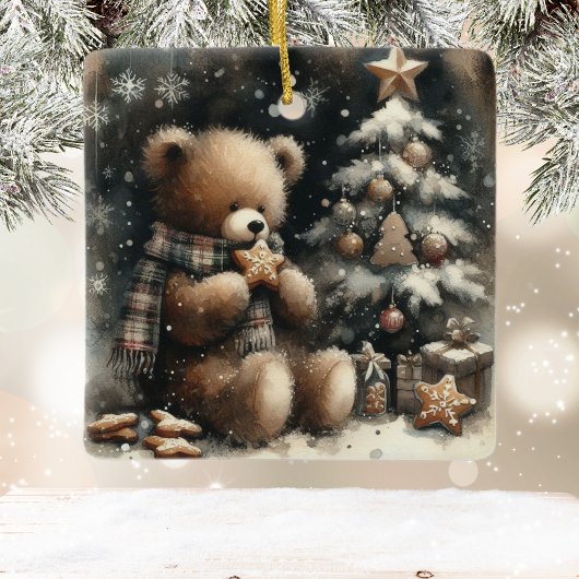 Cute Teddy Bear Kerstmis Keramisch Ornament