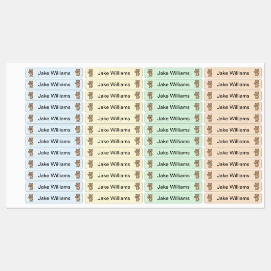 Cute Teddy Bear Kids' Name Clothing School Labels (Vel)