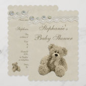Cute Teddy Bear  Lace Baby shower Kaart (Voorkant / Achterkant)