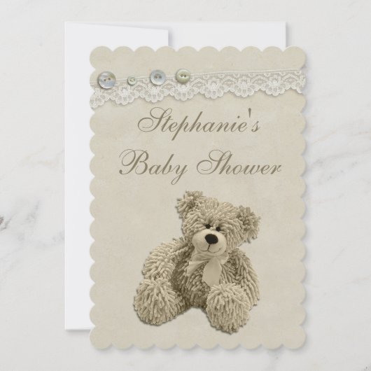 Cute Teddy Bear  Lace Baby shower Kaart (Voorkant)