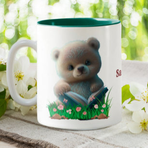 Cute Teddy Bear leest een boek op maat Tweekleurige Koffiemok