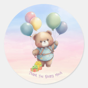 Cute Teddy Bear met ballonnen gepersonaliseerd Ronde Sticker