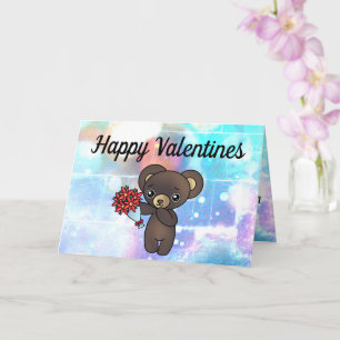 Cute Teddy Bear met Flowers voor Valentijnse Kaart