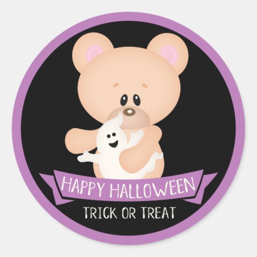 Cute Teddy Bear met Ghost - Halloween Ronde Sticker (Voorkant)