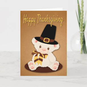 Cute Teddy Bear met Pilgrim Pet voor Thanksgiving Feestdagen Kaart