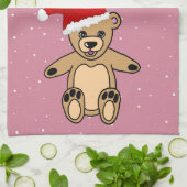 Cute Teddy Bear met Santa Hat Pink Kerstmis Theedoek (Gevouwen)