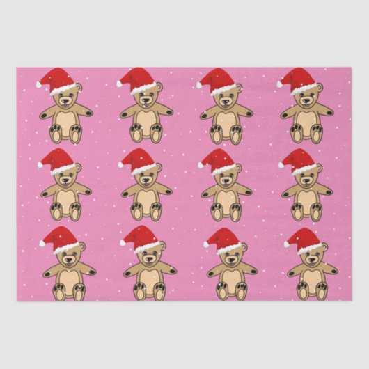 Cute Teddy Bear met Santa Hat Pink Kerstmis Tissuepapier (Voorkant)