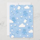 Cute Teddy Bear & Moon Baby Boy Arrivée Invitation (Dos)