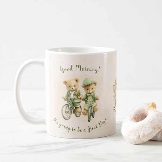 Cute Teddy Bear Mug - Ça va être une grande journé (Avec donut)