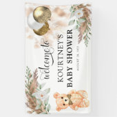 Cute Teddy Bear Neutral Baby shower Welcome Spandoek (Verticaal)