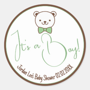 Cute Teddy Bear Nostalgic Brown Blauwgroen Baby sh Ronde Sticker