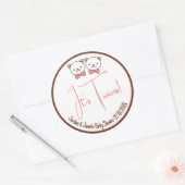 Cute Teddy Bear Nostalgic Het is Twins Baby shower Ronde Sticker (Envelop)