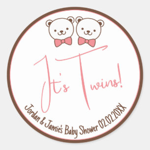 Cute Teddy Bear Nostalgic Het is Twins Baby shower Ronde Sticker