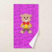 Cute Teddy Bear on Pink Geometric  (Serviette à main)