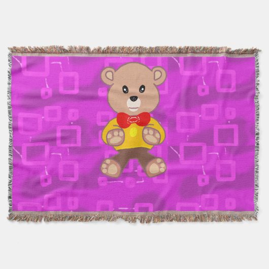 Cute Teddy Bear on Pink Geometric  Deken (Voorkant)