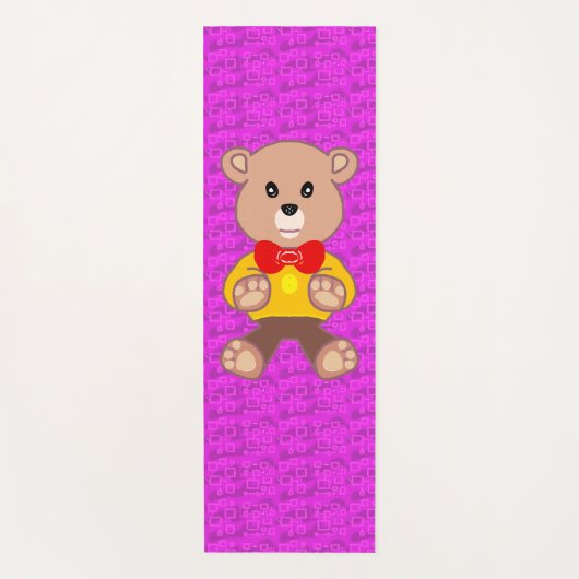 Cute Teddy Bear on Pink Geometric Yogamat (Voorkant)