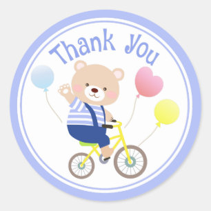 Cute Teddy Bear op fiets Dank je wel! Ronde Sticker