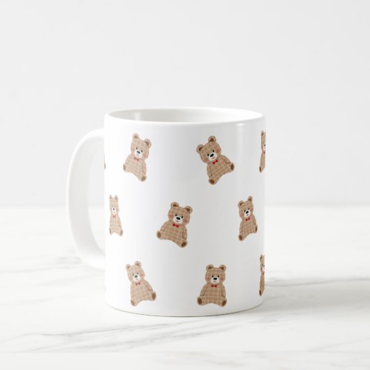 Cute Teddy Bear Pattern Mug – Aesthetic Cozy Gift (Devant gauche)