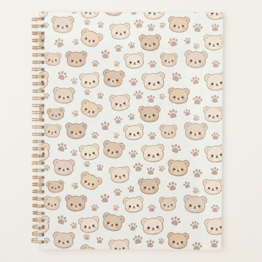 Cute Teddy Bear Pattern Notebook Cover Background Planner (Voorkant)