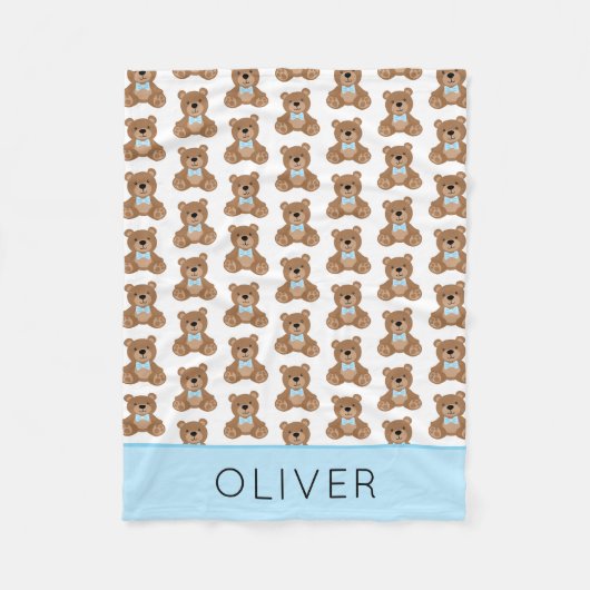Cute Teddy Bear Pattern Personalized Boy Fleece Deken (Voorkant)