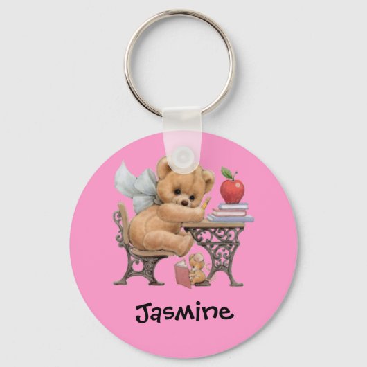Cute Teddy Bear Persoonlijke naam Gift Sleutelhanger (Voorkant)
