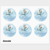Cute Teddy Bear Pilot Airplane Blue Brown Baby Ronde Sticker (Vel)