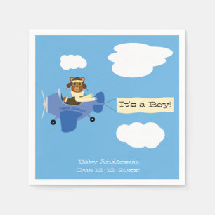 Cute Teddy Bear Pilot Boy Baby shower Servet