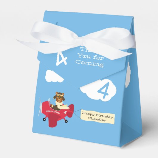 Cute Teddy Bear Pilot Custom Name and Age Birthday Bedankdoosjes (Voorkant Zijde)