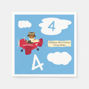 Cute Teddy Bear Pilot Custom Name and Age Birthday Servet