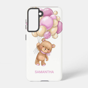 CUTE Teddy Bear Pink Ballon Samsung Galaxy Hoesje
