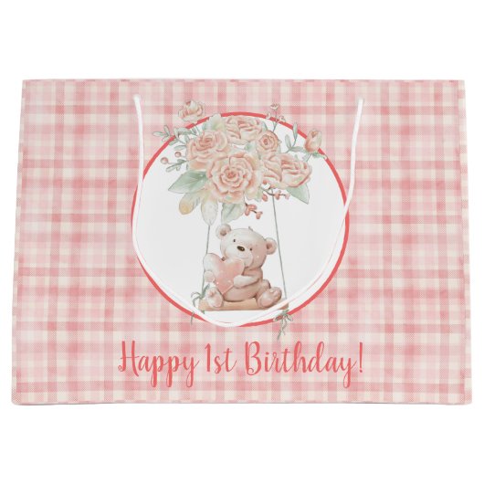 Cute Teddy Bear Pink Birthday Groot Cadeauzakje (Voorkant)