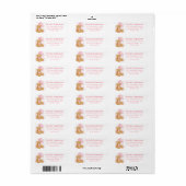 Cute Teddy Bear Pink Heart Balloons Return Address Etiket (Full Sheet)