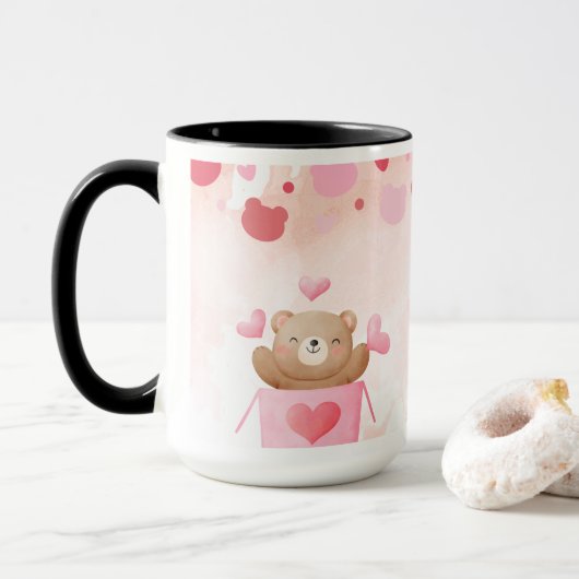 ​Cute Teddy Bear & Pink Hearts Coffee Mug (Avec donut)
