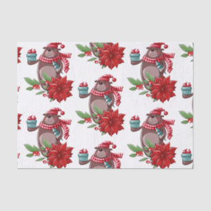 Cute Teddy Bear Poinsettia Tissuepapier
