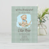 Cute Teddy Bear & Roos Laurel Boy Baby shower Kaart (Staand voorkant)