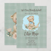 Cute Teddy Bear & Roos Laurel Boy Baby shower Kaart (Voorkant / Achterkant)