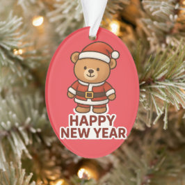 Cute Teddy Bear Santa Happy New Year Sticker Ornament