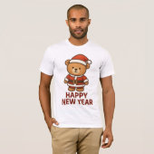 Cute Teddy Bear Santa Happy New Year Sticker T-shirt (Voorkant volledig)