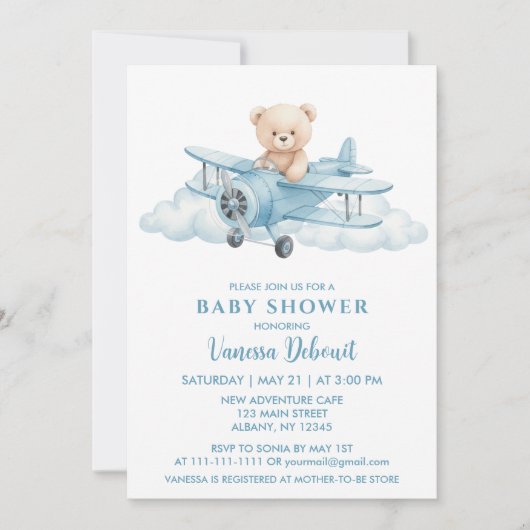 Cute Teddy Bear Sky Adventure Baby Shower Kaart (Voorkant)