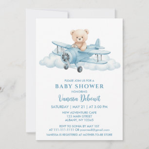 Cute Teddy Bear Sky Adventure Baby Shower Kaart