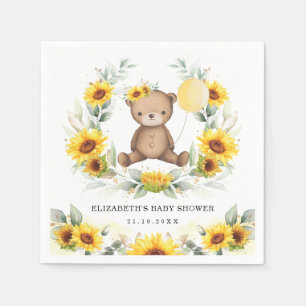 Cute Teddy Bear Sunflower Ballon Baby shower Servet