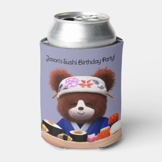 Cute Teddy Bear Sushi Chef Birthday Party Blikjeskoeler (Blikje Voorkant)