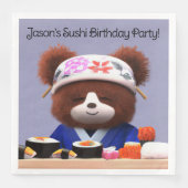 Cute Teddy Bear Sushi Chef Birthday Party Servet (Voorkant)