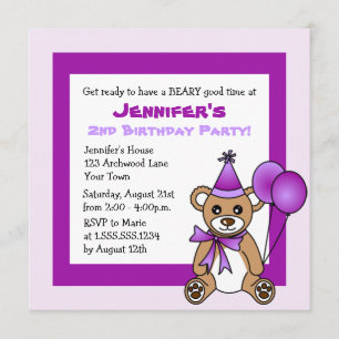 Cute Teddy Bear Theme Kinderen Birthday - Paars Kaart