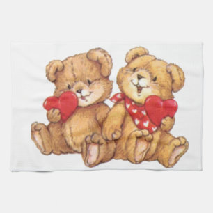 Cute Teddy Bear Valentijn Couple Theedoek