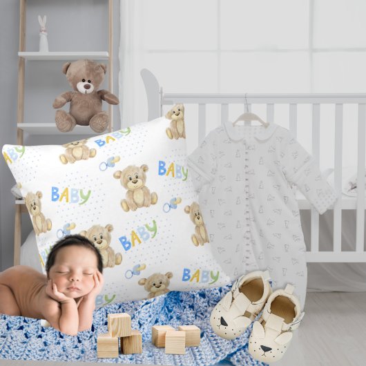 Cute Teddy Bear Waterverf Baby Boy Nursery Kussen