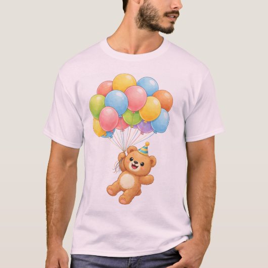 Cute Teddy Bear with Balloons Birthday T-Shirt (Devant)