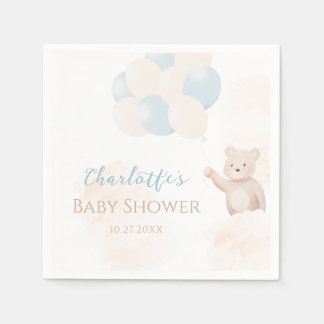 Cute Teddy Bear with Balloons Boy Baby Shower Servet