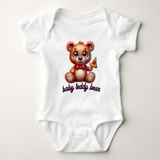🧸Cute Teddy Bear with Pizza  Romper (Voorkant)